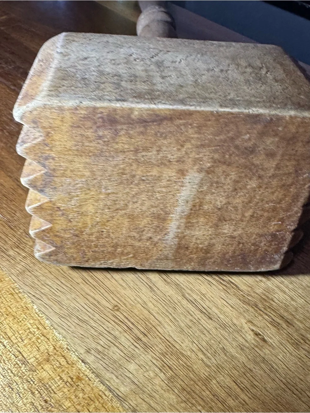 Vintage Wood Meat Tenderizer Mallet, Textured Head, Brown, 11 in